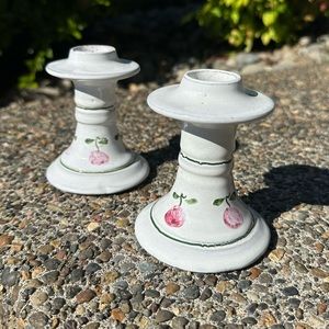 handpainted vintage cherries candlesticks ceramic